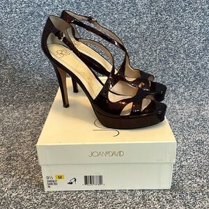 Joan & David Red Patent Platform Heel; gently used; great condition. Size 9.5